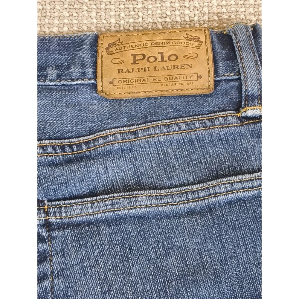 Polo Ralph Lauren Varick Slim Straight Jeans Men Blue Distressed Faded Wash